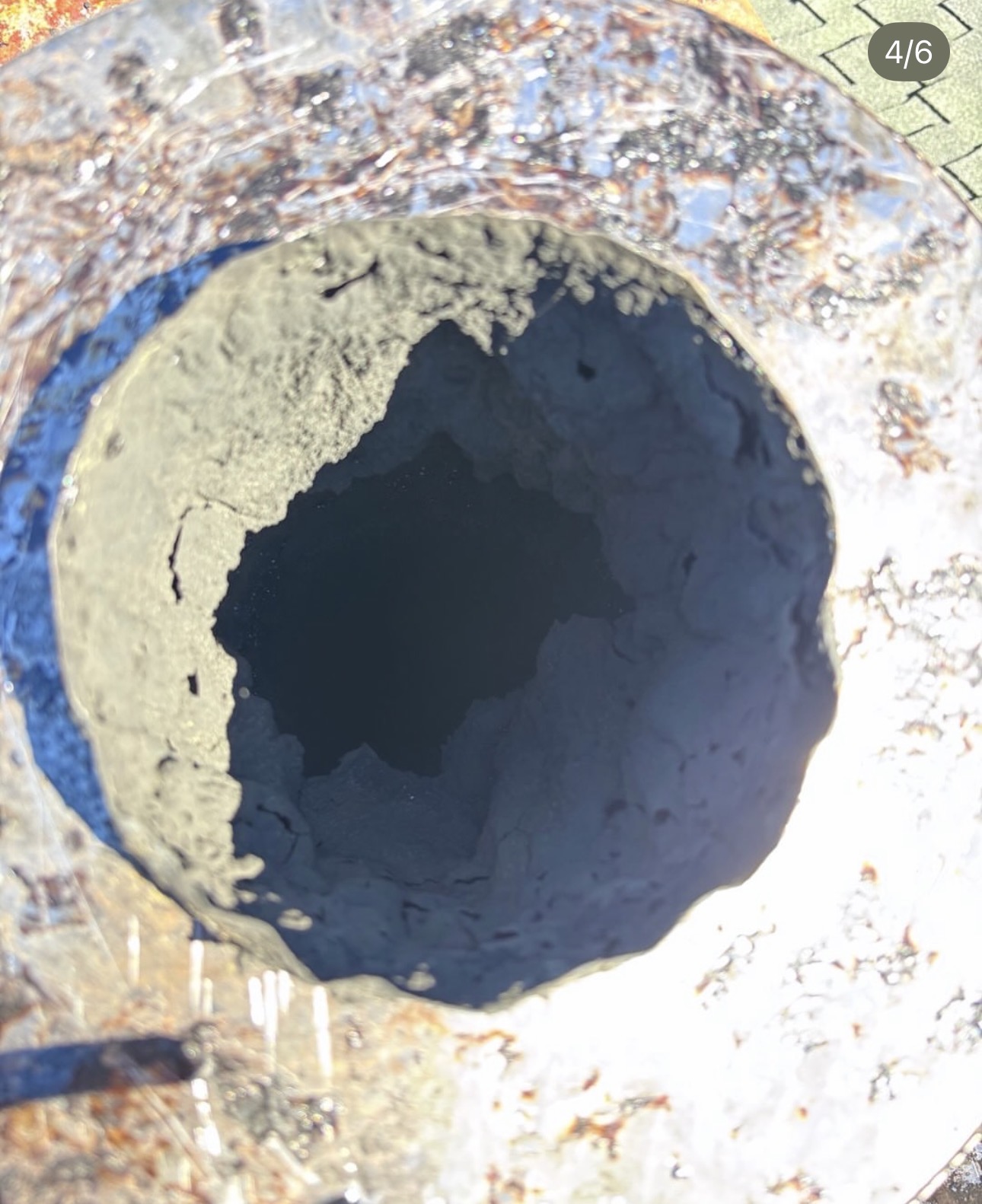 Deposits visible inside a chimney flue.